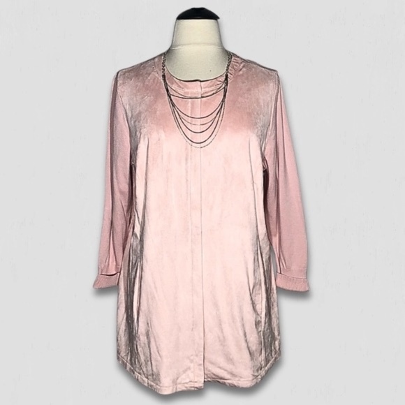 H by Halston Pink Velvet Long Coat Full Zipper Size 24W - Picture 1 of 7